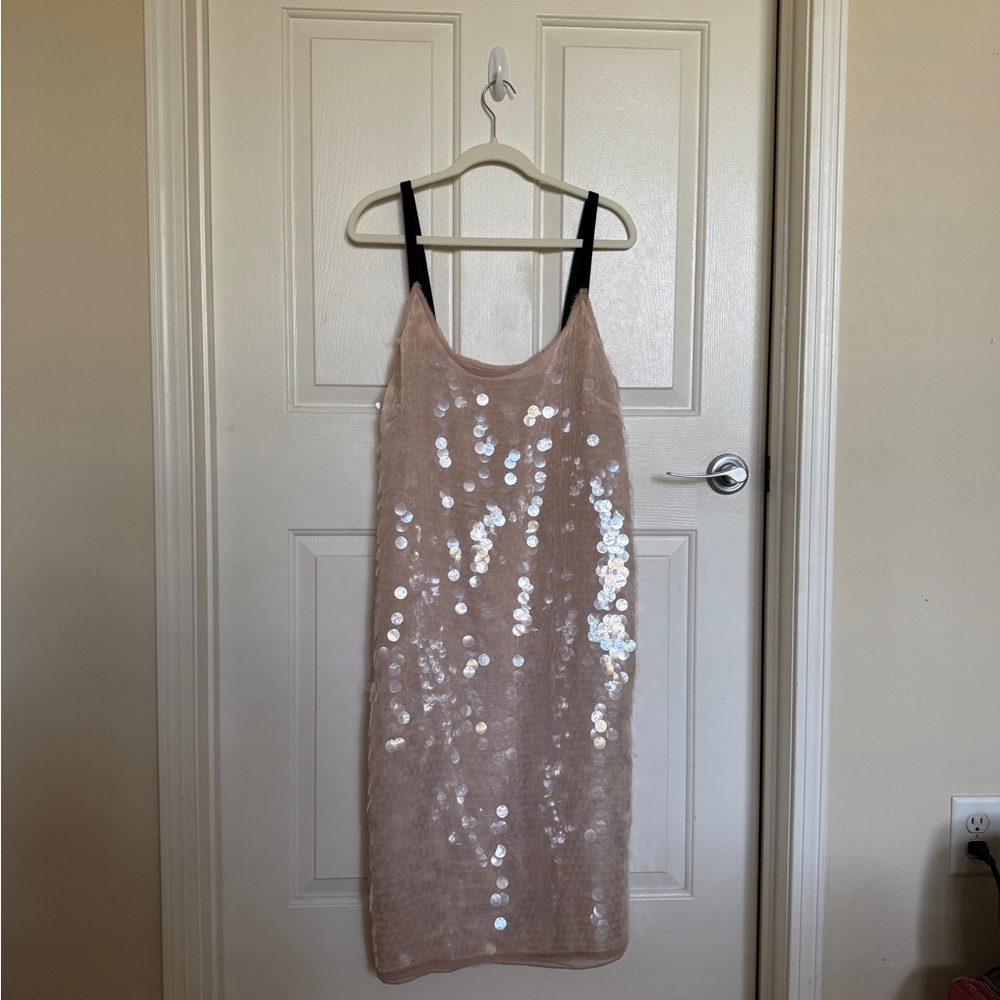 ZARA Sequin Dress with Black Straps L